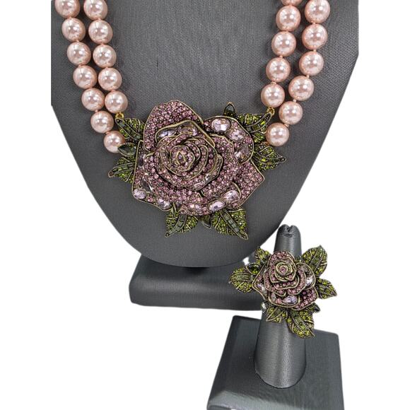 Heidi Daus "Enchanted Beauty" Disney-Commissioned Rose Necklace & Ring Set-NIB - Picture 2 of 16